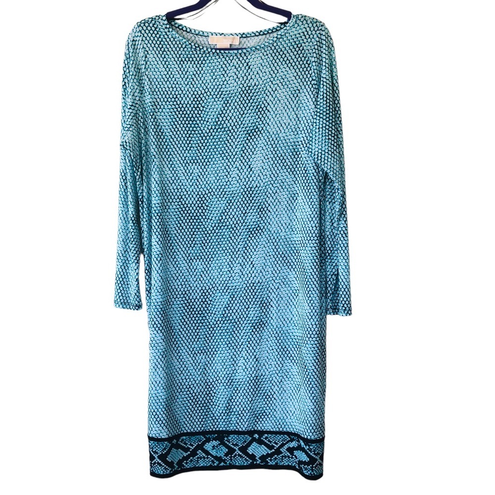 Micheal Kors Turquoise Snake Skin Printed Shift Dress (1X)